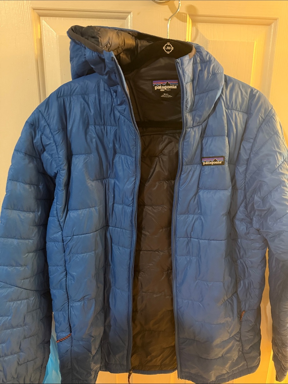 Patagonia Men's Blue Hooded Puffer Jacket with Black Lining